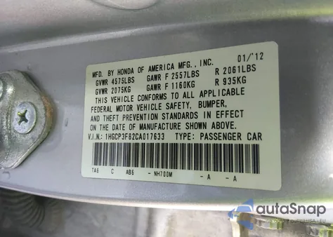 2012 Honda Accord 3.5 Ex-L from USA, damaged, VIN 1HGCP3F82CA017633